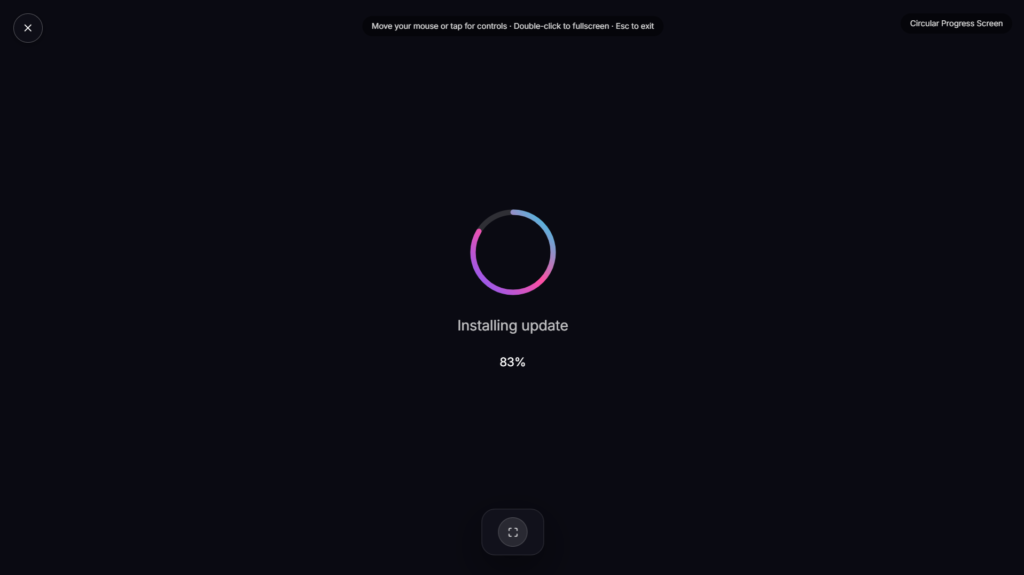 Loading screen showing a fake installing update progress bar