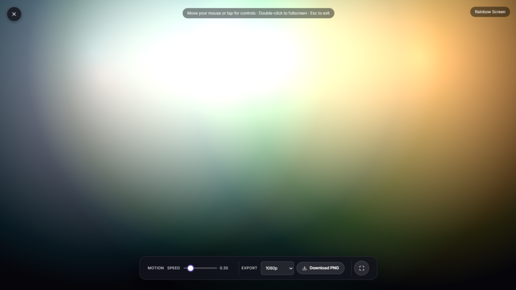 Rainbow screen showing slow drifting colors across a fullscreen display