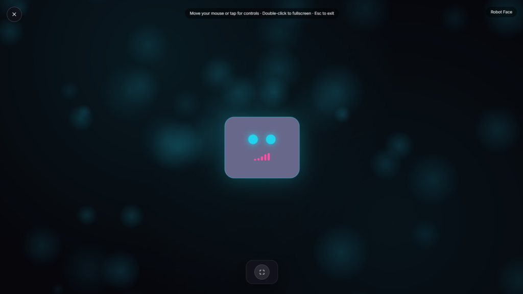 Friendly robot face with glowing blinking eyes fullscreen