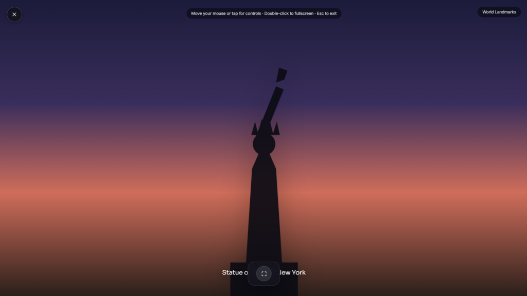 World Landmarks slideshow showing a famous monument fullscreen