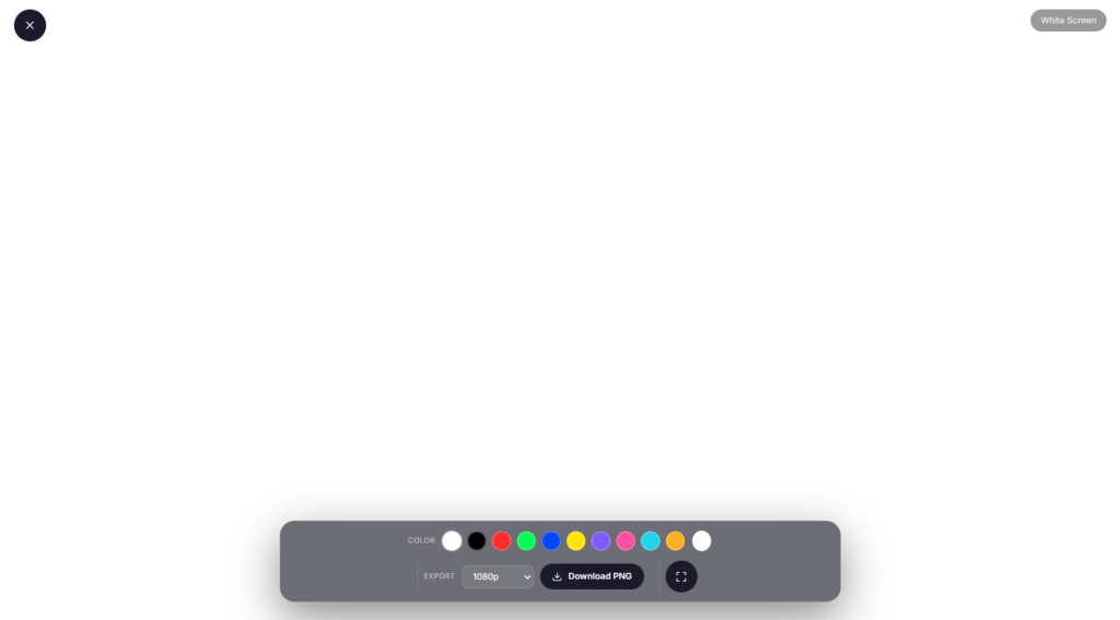 White Screen Image tool showing full screen white display with controls