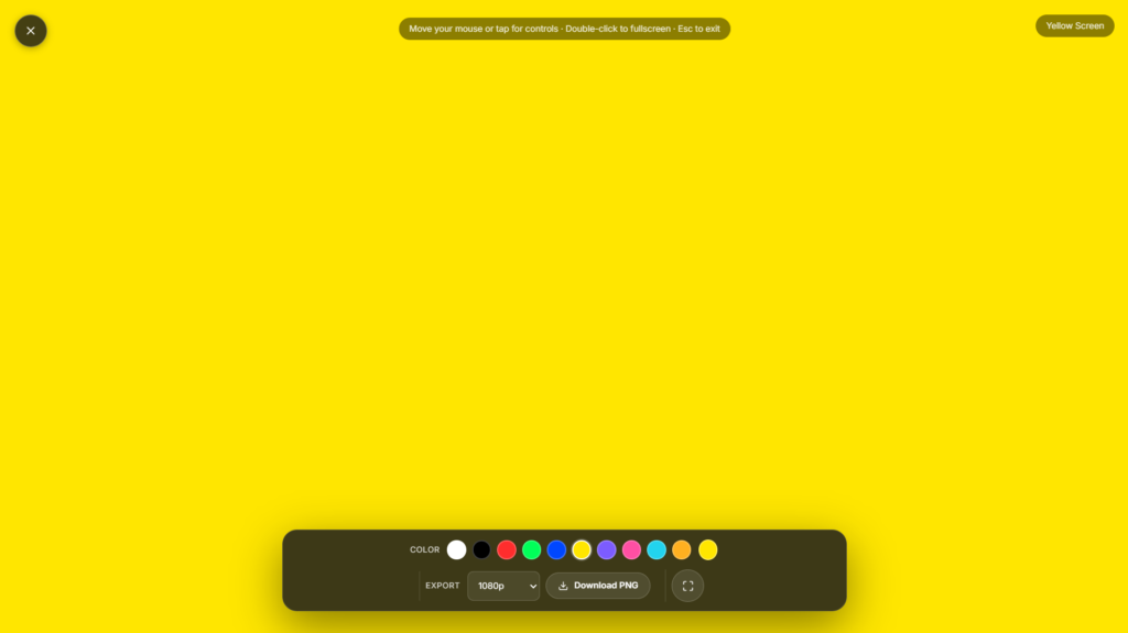 Solid yellow full screen display shown in browser - Yellow Screen tool