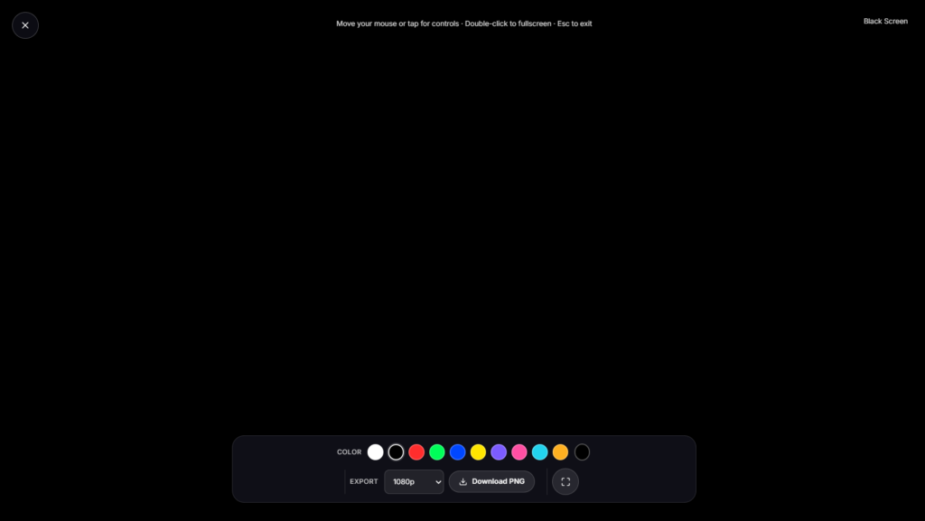 Fullscreen black screen used for display and dead pixel testing