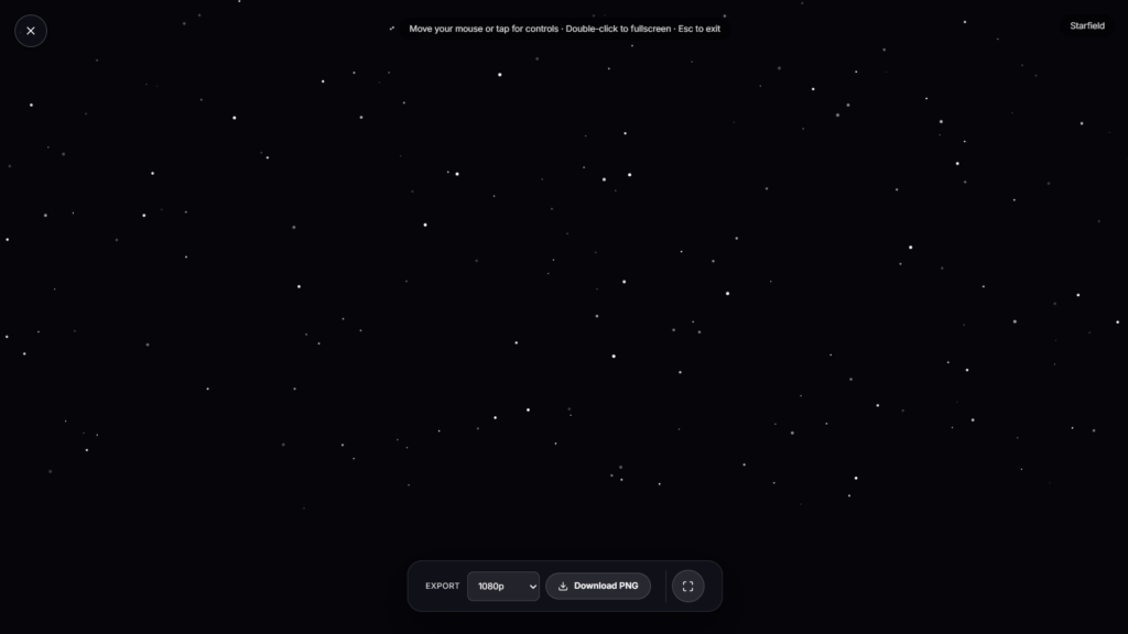 Animated starfield background with white stars drifting across a dark sky