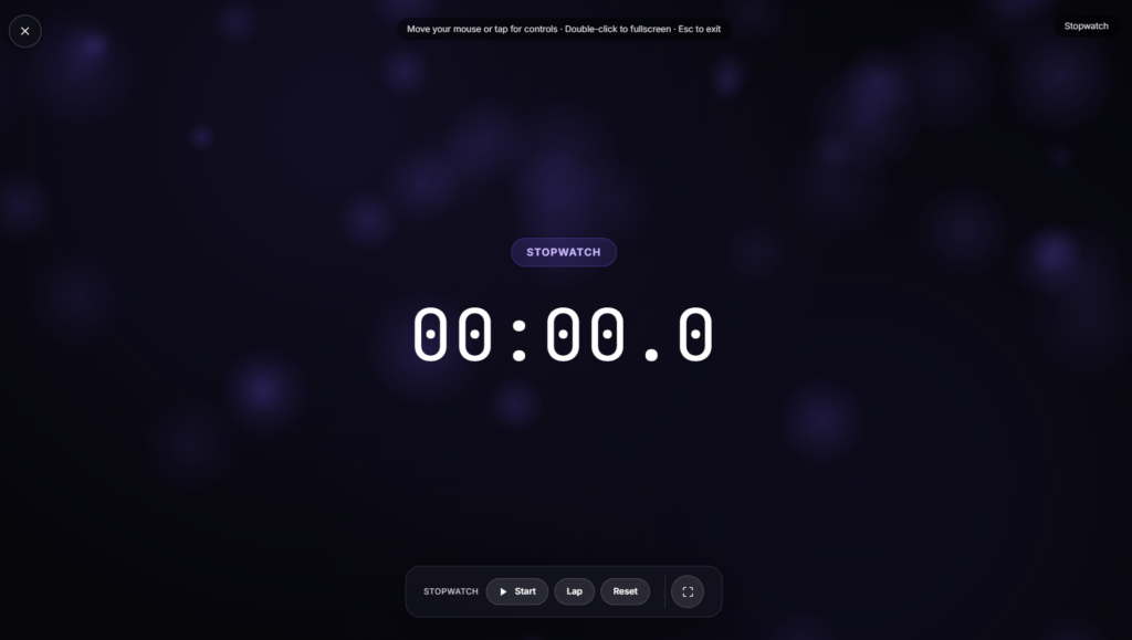 Fullscreen stopwatch counting up elapsed time