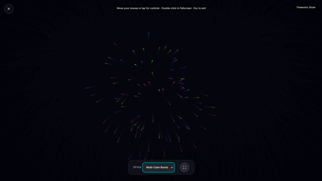 A fireworks show bursting fullscreen in colorful trails against a dark sky