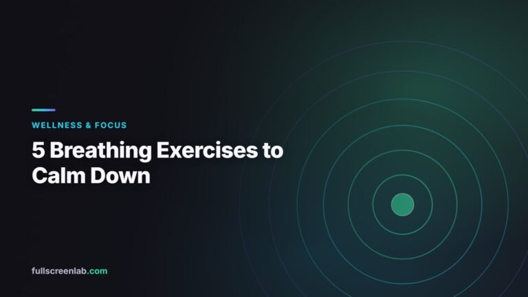 Editorial banner with concentric breathing rings radiating outward, for an article about quick breathing exercises