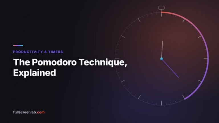 Editorial banner with a line-art stopwatch dial highlighting a 25-minute segment, for an article about the Pomodoro Technique